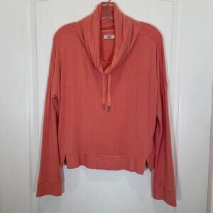 Ugg Cowl Neck Sweatshirt Coral Pink Velvet Drawstring Thumb Hole Sleeves M